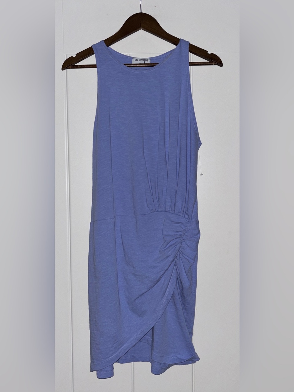 LNA Lanai Cotton Tank Mini Dress In Lavender Ruched Side Detail Women M NEW